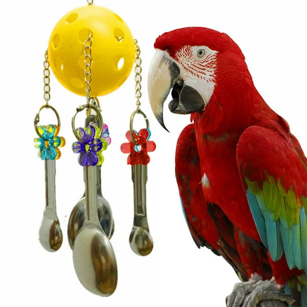 Pet Bird Parrot Parakeet  Cage Swing Toys Metal Spoon String Hanging Toy New 